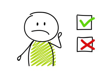 Onay kutuları ile çizgi film çöp adam. Vektör.