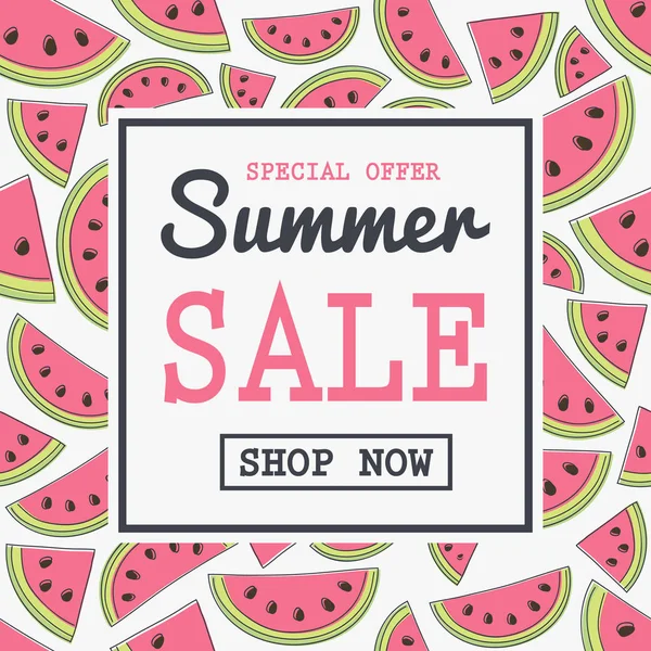 Sommerschlussverkauf Plakat Mit Handgezeichneten Wassermelonen Vektor — Stockvektor