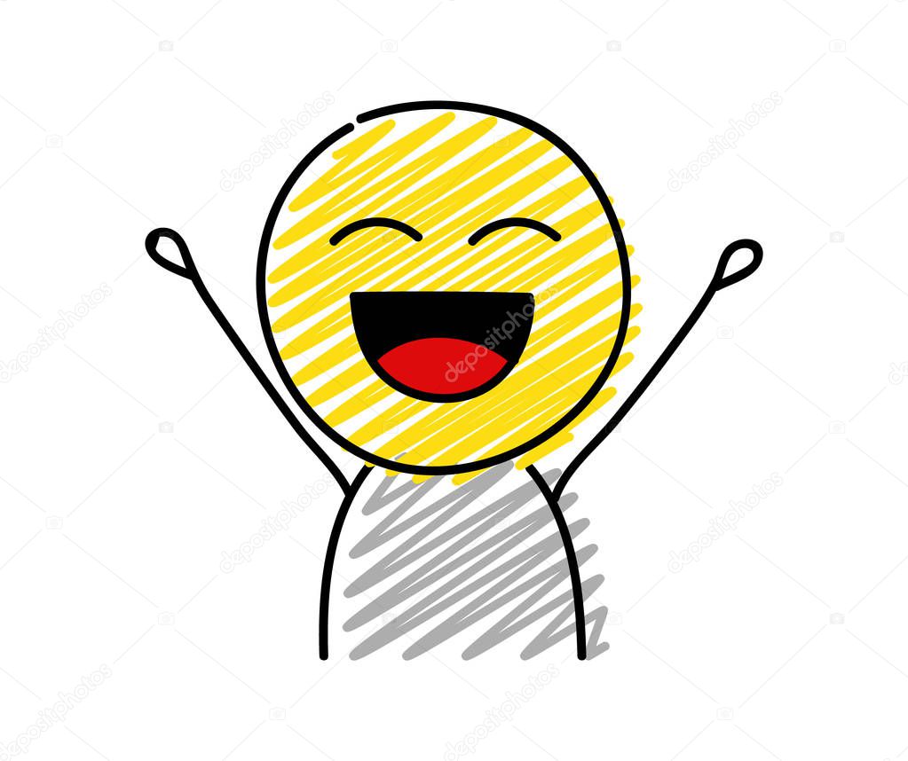 Icon of stickman with happy facial expression. Vector.