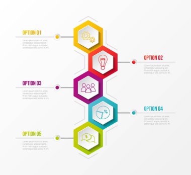 Şablon Infographic renkli altıgen simgeleri ile /. Vektör.