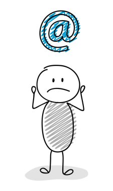 E-posta adresi simgesi tutarak çöp adam karikatür. Vektör.