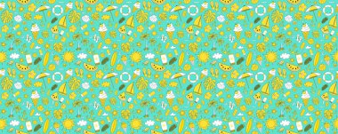 Renkli simgeler ile yaz duvar kağıdı. Vektör.