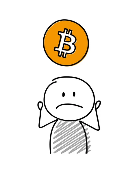 Sad Stickman Com Mão Desenhada Ícone Bitcoin Vetor —  Vetores de Stock