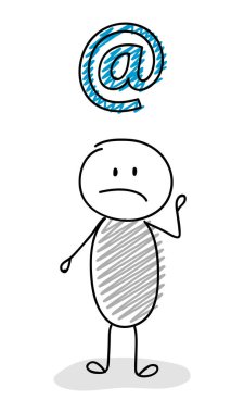E-posta adresi simgesi tutarak çöp adam karikatür. Vektör.