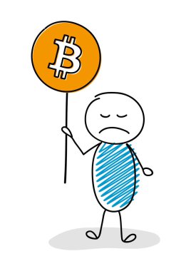 Kızgın çöp adam gösteren bitcoin simgesi. Vektör.
