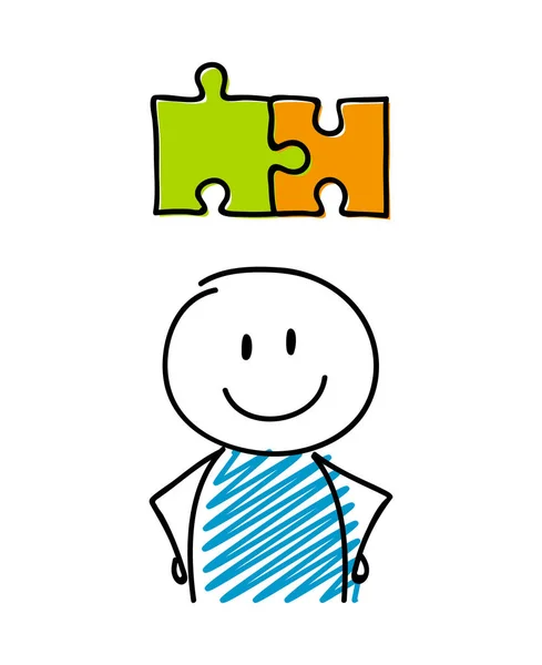 Smiley Stickman Puzzle Megoldás Szimbólum Vektor — Stock Vector