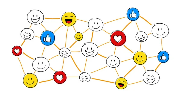 Social Media Netzwerk Mit Lustigen Emoticons Vektor — Stockvektor