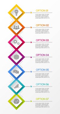 İş ikonları/simgeleri ile renkli Infographic düzeni. Vektör.