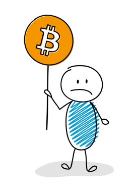 Bitcoin simgesi olan çöp adam. Vektör.