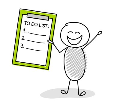 Mutlu el ile çöp adam listelemek için çekilmiş. Vektör.