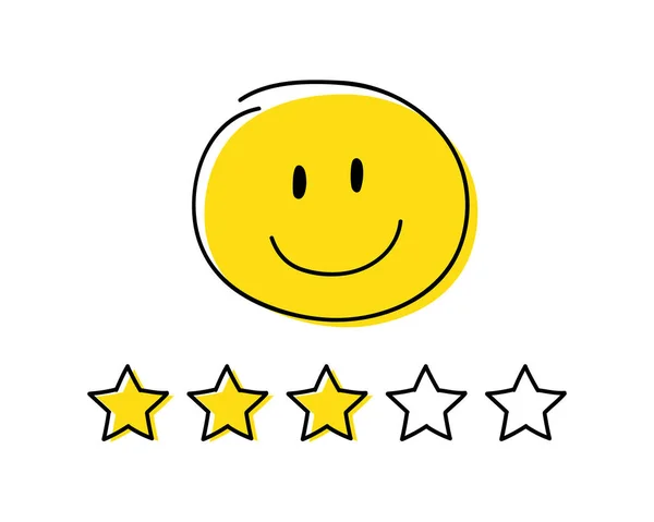 Ikona Hodnocení Tři Hvězdičky Žlutě Zbarvená Šťastný Stickman Vektor — Stockový vektor