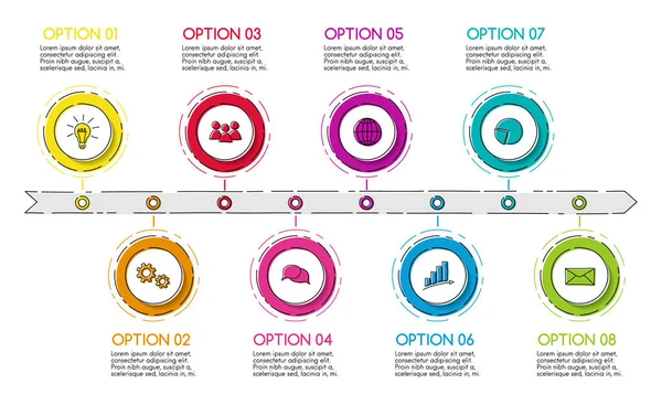 Línea Tiempo Empresa Plantilla Infografía Negocios Con Iconos Dibujados Mano — Archivo Imágenes Vectoriales