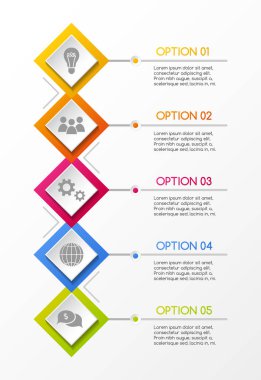 İş ikonları/simgeleri ile renkli Infographic düzeni. Vektör.