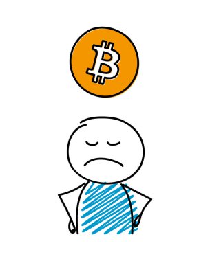 Bitcoin simgesi olan çöp adam. Vektör.