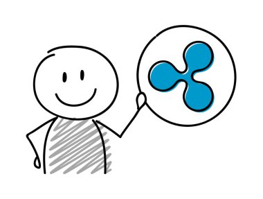 Çöp adam ile el çekilmiş cryptocurrency simgesi - dalgalanma. Vektör.