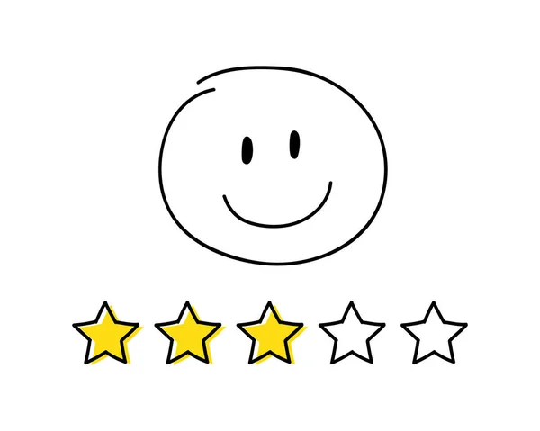 Rating Symbol Drei Sterne Weiß Gefärbte Glückliche Strichmännchen Vektor — Stockvektor