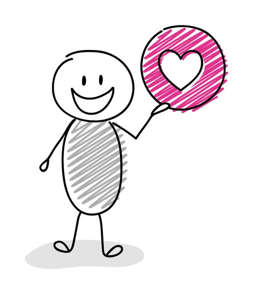 Cartoon Stickman Håller Hjärta Kärlek Ikonen Vektor — Stock vektor