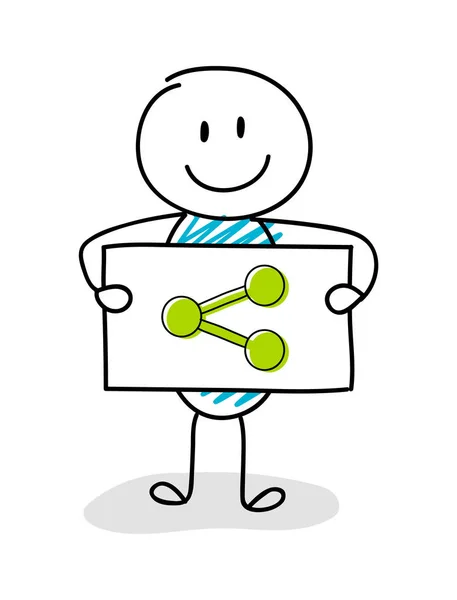 Smiley Stickman Bord Met Aandeel Pictogram Houden Vector — Stockvector