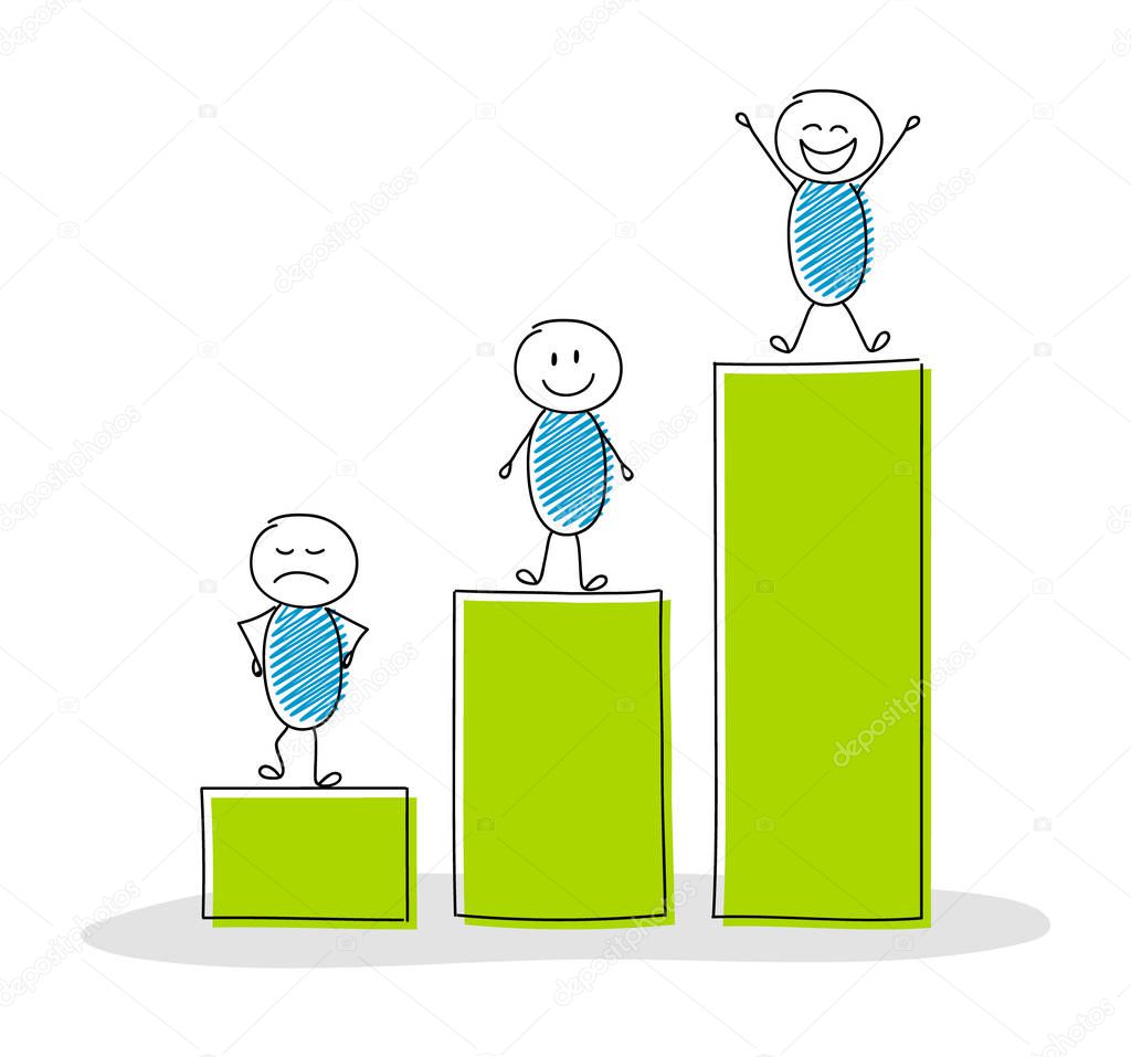 Business concept with hand drawn stickman and column graph. Vector.
