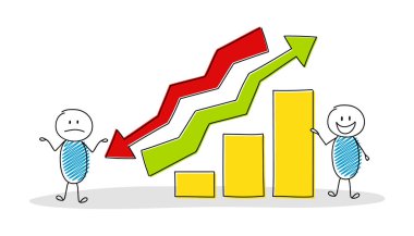 Komik çizgi film karakterleri gösteren sütun grafik. Vektör.