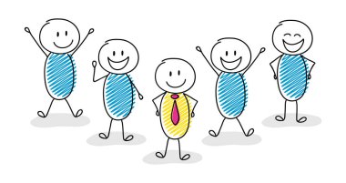 İş kavramı Grup el ile insanlar onların takım lideri ile çizilmiş. Vektör.