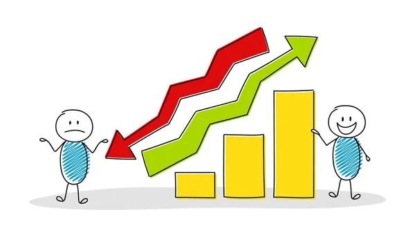 Karakter Kartun Lucu Yang Menunjukkan Grafik Kolom Vektor - Stok Vektor