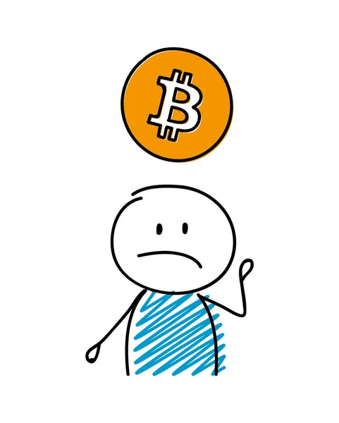 Stickman Sosteniendo Icono Bitcoin Vector — Vector de stock