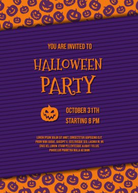 Cadılar Bayramı Partisi Davetiyesi komik kabaklar ve örnek metin düzeni. Vektör.