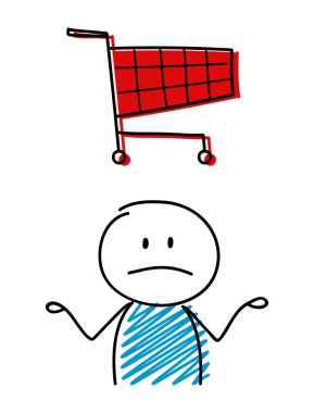 Alışveriş sepeti simgesiyle karışık çöp adam. Vektör.