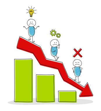 Konsept illüstrasyon çöp adam ve iş simgeleri içeren sütun grafiği, karikatür. Vektör.