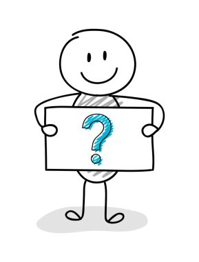 Soru işareti simgesi olan komik çöp adam. Vektör.