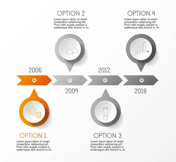 Linha Tempo Empresa Cinza Com Ícones Negócios Vetor —  Vetores de Stock