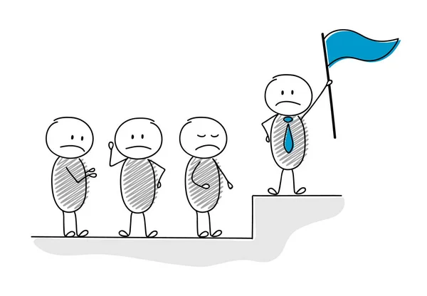 Stickman Bande Dessinée Avec Drapeau Son Équipe Concept Leadership Vecteur — Image vectorielle