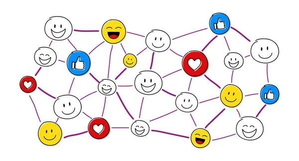 Konzept Des Sozialen Netzwerks Mit Lustigen Emojis Vektor — Stockvektor
