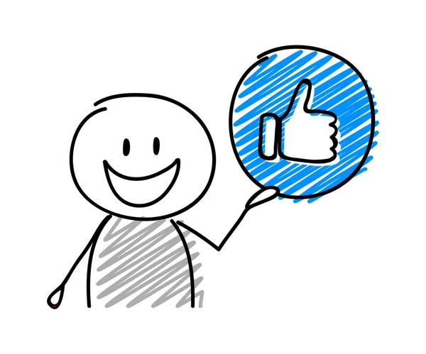 Stickman Happy Facial Expression Holiding Thumb Social Media Icon Vector — Stock Vector