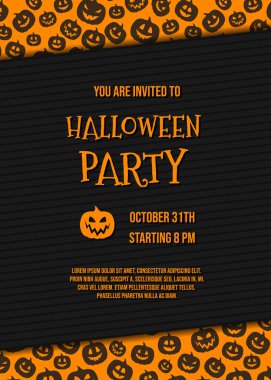 Cadılar Bayramı Partisi Davetiyesi komik kabaklar ve örnek metin düzeni. Vektör.