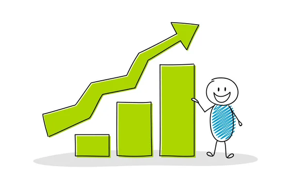 Tangan Digambar Orang Kartun Dengan Grafik Bisnis Vektor - Stok Vektor