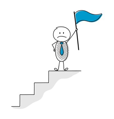 Team leader concept with hand drawn stickman holding flag. Vector. clipart