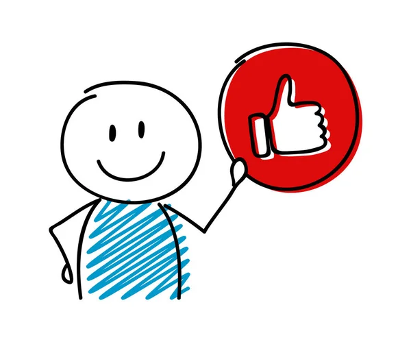 Pulgar Como Medios Comunicación Social Icono Con Stickman Sonriente Vector — Vector de stock