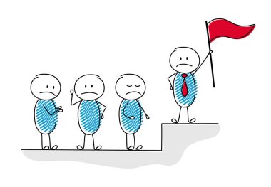 Takım lideri ayakta üstünde belgili tanımlık tepe kavramı. Vektör.