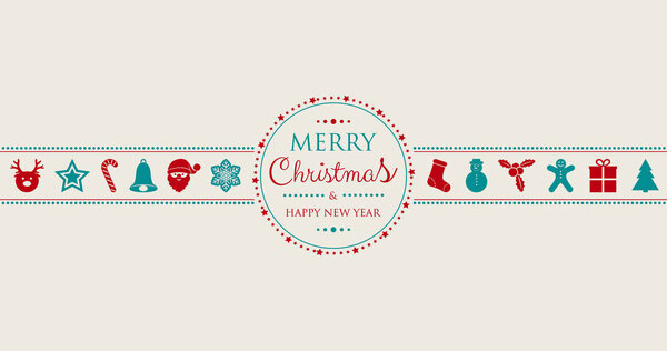 Concept of Christmas card with decorations and wishes. Vector.