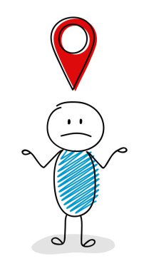 Coğrafi etiket (harita PIN) simgesi ile karışık çöp adam. Vektör.