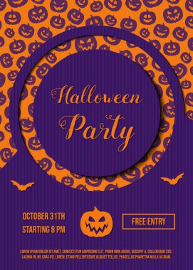 Korkunç kabaklar ile davet bir Cadılar Bayramı partisi için şablon. Vektör.