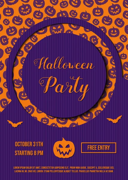 Korkunç kabaklar ile davet bir Cadılar Bayramı partisi için şablon. Vektör.