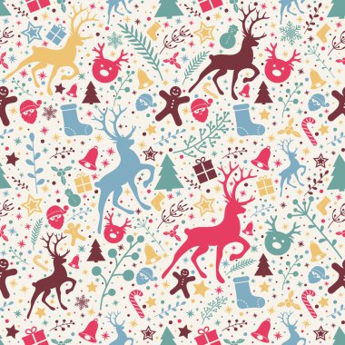 Noel süsler ve çiçek kavramı - sorunsuz doku arka plan. Vektör.