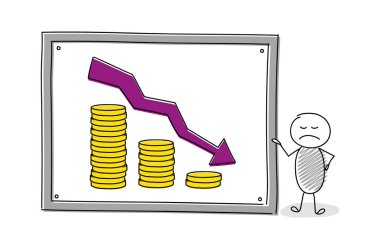 Çizgi film çöp adam para grafik ile. Vektör.