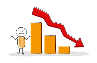 Üzgün çöp adam gösteren iş grafiği. Vektör.