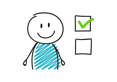 Checkbox ile çizgi film çöp adam kavramı. Vektör.