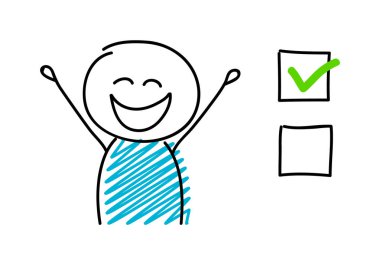 Checkbox ile çizgi film çöp adam kavramı. Vektör.