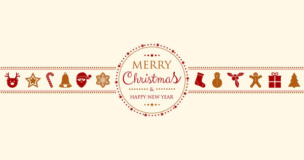 Concept of Christmas card with ornaments and greetings. Vector.